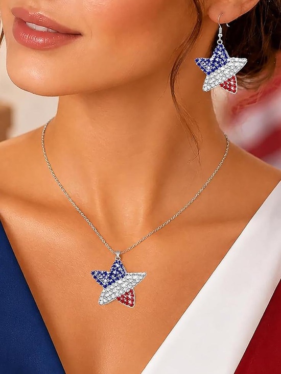 Anthropologie Jewelry - Anthropologie Silver-Star Pendant Necklace with Red, White & Blue Crystals